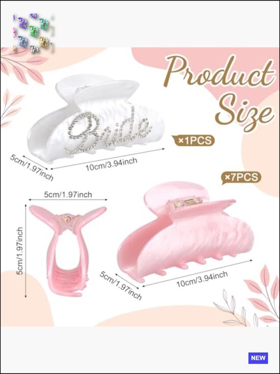 8pcs Bridesmaid Hair Clips Acrylic Claw Clamps Non-slip Large Bulk Wedding main image 7